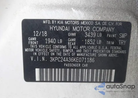 2019 Hyundai Accent Se из США, поврежденный, VIN 3KPC24A36KE071186